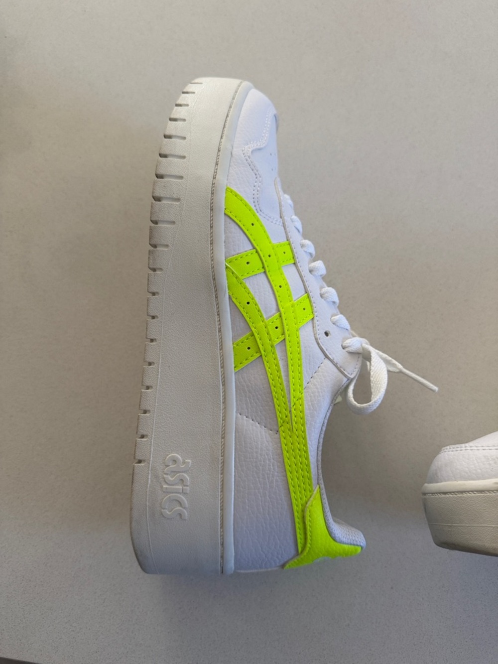 Asics White chunky Sneakers with Neon Yellow Accents.Used only one time. - Picture 6 of 11